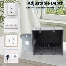MAKERELE PVC Grey Adjustable Electrical Outlet Box, 2-Gang Adjustable Depth Electrical Box, 34Cu.in. Adjustable Plastic Box, ETL Listed, Fire Rated for 2 Hours(1 Pack)