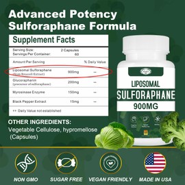 900MG Liposomal Sulforaphane Supplement Broccoli Extract, Liver Supplement for Antioxidant, Digestion, Cellular Health 60 Capsules