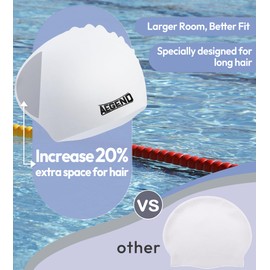 Aegend Swim Caps for Long Hair, Durable Silicone Swimming Caps for Women Men Adults Youths, Easy to Put On and Off, Waterproof Swim Hats Bathing Caps to Keep Hair Dry, 1 Pack, White