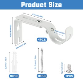 4 Pcs Curtain Pole Brackets Heavy duty, Adjustable Curtain Rod Brackets for 25mm Poles, Silver Metal Curtain Pole Holders, Wall Rod Brackets, Curtain Rod Hanging Brackets Supports, White