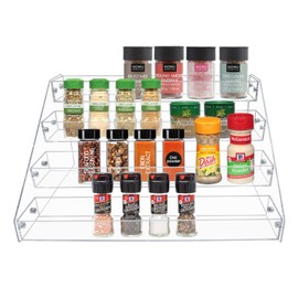 PMMASTO Tiered Spice Rack, Seasoning Organizer, Clear Acrylic Vertical Shelves Can Organizer for Countertop, Cabinet, Pantry, Kitchen Organization and Storage - 4 Tier
