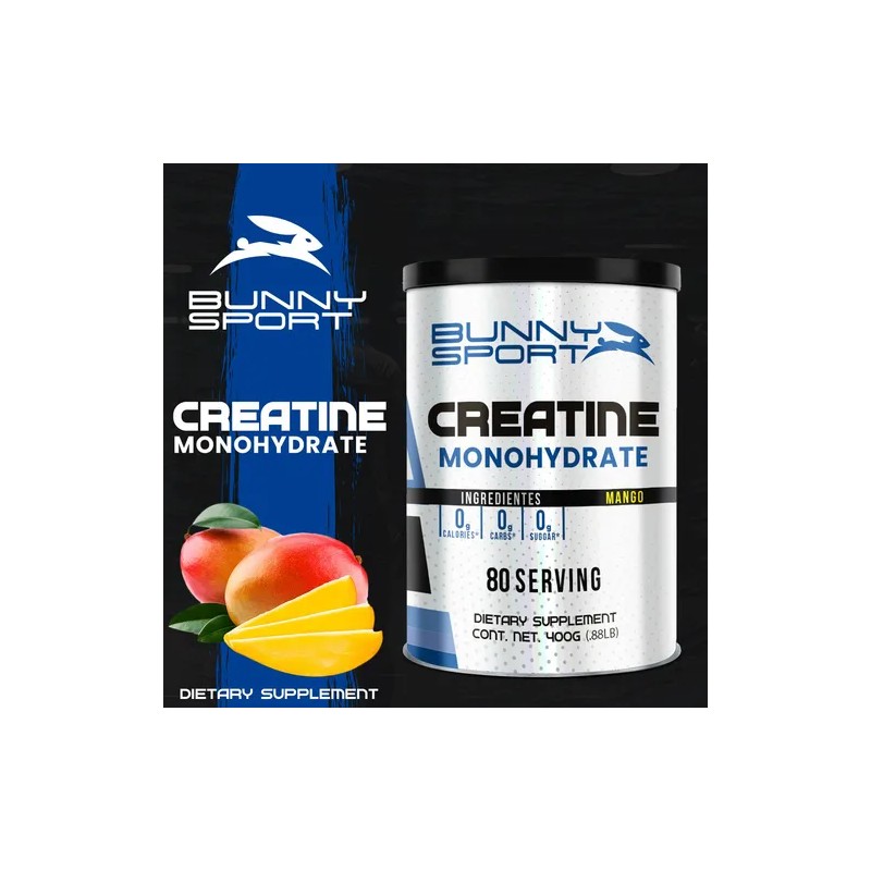 Creatina Monohidratada Bunny Sport de 400g Sabor Mango para Rendimiento