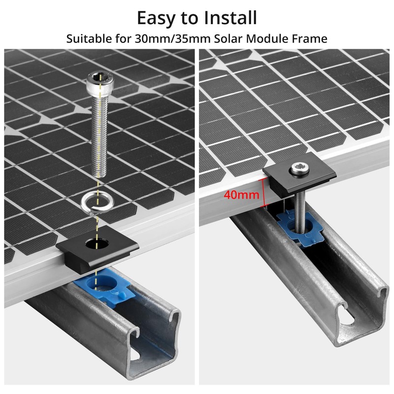 Anbte 10pcs Solar Panels Mid Clamps for Unistrut, Aluminium 1.37"