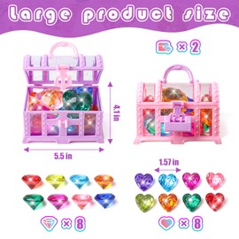DANIUBE Pool Diving Gems Toys with 2PCS Treasure Pirate 16PCS Big Colorful Acrylic Diamond Jewels, Treasure Chest Dive Pool Gems Toy for Diving Underwater Swimming, Beach, Kids Party Favors Decors.