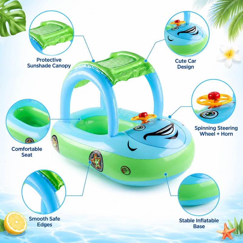 Car-Shaped Toddler Pool Float for Kids – Inflatable Swim Boat