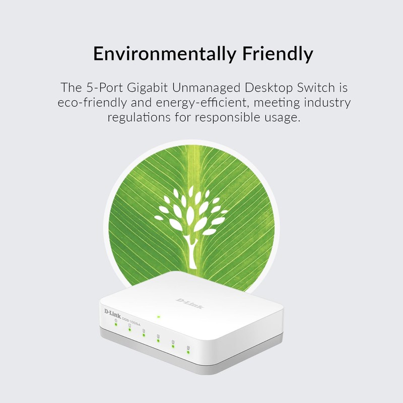D-Link DGS-1005A 5-Port Gigabit Ethernet Switch, Compact Desktop Housing, Energy-Efficient,