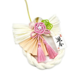 Kiharu New Year Decoration, Entryway, Modern Shimenawa Ornament, Wreath, Stylish, Handmade Car Decoration, Sunlight Decoration, Entryway, Indoor, Godshelf, Kitchen, Stylish Arrangement (Pink, Cream)
