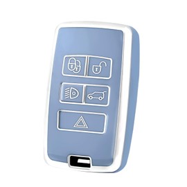 OFF WE GO for Land Rover Key Fob Cover, Soft TPU Key Case Protection Compatible with Land Rover Range Jaguar Range Evoque Vogue Sport Discovery Smart Remote Key Accessories (Silver Blue)
