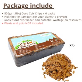LaLaGreen Coconut Coir Chips for Plants (500g, 6 Pack) Indoor Herb Garden Seedling and Plant, Outdoor Planting Soil Vegetable Flower Orchids, Organic Compressed Coco Fiber Husk Chips Brick Peat Moss