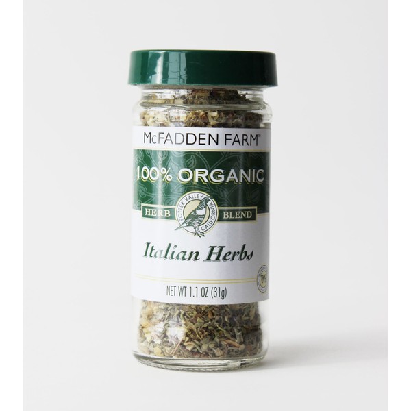 McFadden Farm Organic Italian Herbs, Seasoning Blend, Grown and packed in the U.S.A., 1.1 oz. in glass jar