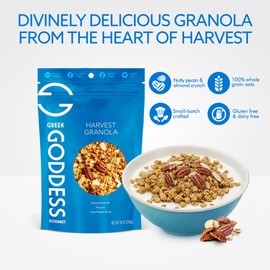 Greek Goddess Gourmet Harvest Granola with Pecans, Almonds, Coconut & Maple Syrup, 100% Whole Grain Oats & Olive Oil – Healthy, Greek-Inspired, Gluten Free Granola, 10oz (3-Pack)