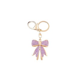 Fuqimanman2020 Sparkly Pink Rhinestone Bow Keychains Gold Plated Rhinestone Bow Keyring Charms Accessories for Purse Handbags Backpacks(Purple)