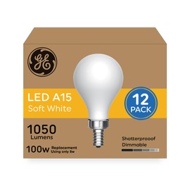 GE Ultra Bright LED Light Bulbs, 100 Watt Equivalent, Soft White, Ceiling Fan Frosted A15 Bulbs (12 Pack)