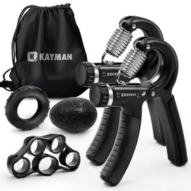 Kayman Grip Strengtheners, Adjustable Hand Grips Resistance, Wrist & Forearm Strengthene PP+TPR, Durable Hand Exerciser Strength Training for Forearm, Fit All Hand Sizes Black (2pk with 3 accessories)