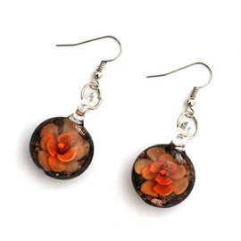 Idin Handmade Earrings - Handmade Goldsand Lampwork Drop Earrings with Orange Flower