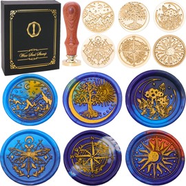 SWANGSA Galaxy Universe Wax Seal Stamp Set, Vintage 6 Pcs Sealing Wax Stamp Heads and 1 Wooden Handle for Christmas,Wedding Party Invitations, Letters, Envelopes
