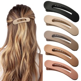 Lahnie 5 Pcs Flat Hair Clips, Medium Lay Flat Claw Clips for Women Girls,Strong Hold Non-slip Matte Hair Claws for Thick Thin Hair(Brown&Pink)