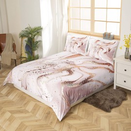 Rose Gold Marble Bedding Set Marble Duvet Cover For Kids Children Teens Golden Glitter Cracked Lines Comforter Cover Liquid Abstract Art Bedding & Linen Unique Design Single