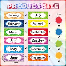 Zonon 48 Pieces Holiday Monthly Headliners Set 12 Months of The Year Headers Seasonal Monthly Bulletin Board Borders with 36 Round Blank Confetti Cutouts(Simple Style)