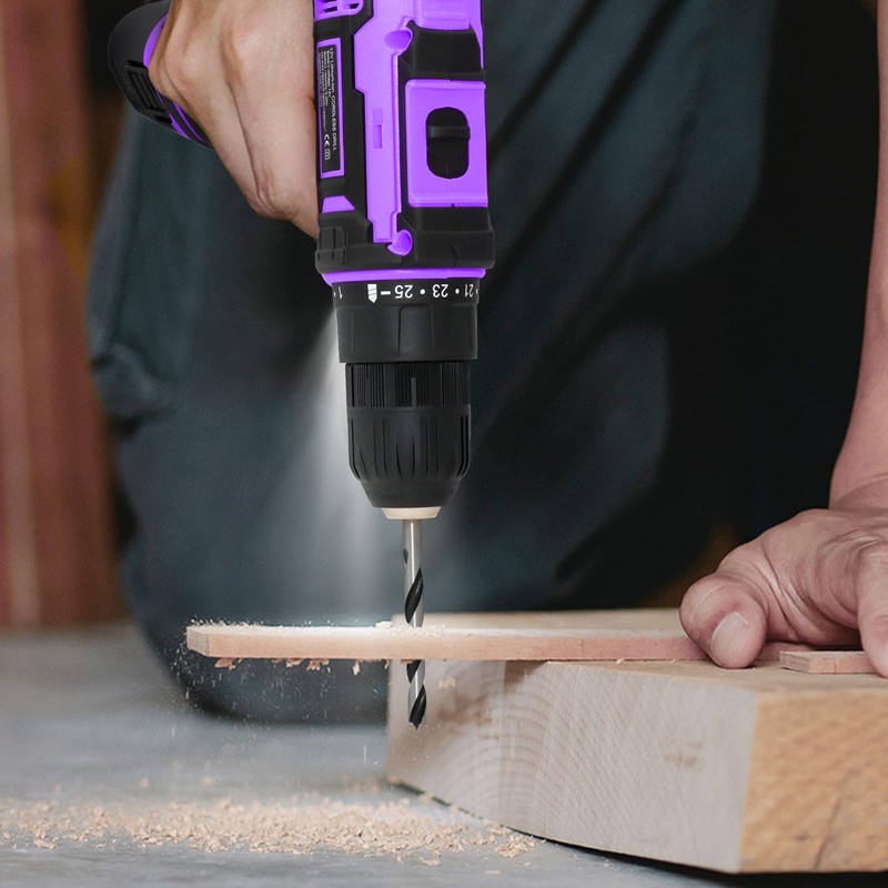 Purple 12V Cordless Drill,Electric Power Driver Kit,3/8-Inch Keyless Chuck, Variable