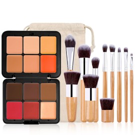 JasCherry Concealer Palette, 12 Colours Concealer Blush Makeup Palette, Blush, Concealer and Contouring Cream, Durable Concealer Blush Palette, 10 Make-Up Brush Set, Mixable Shades