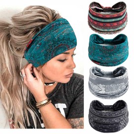 STGDAK Wide Headbands For Women Fashion Stretch Boho Head Bands for Women’s Hair African Knoted Non Slip Headwrap Turban Elastic Yoga Hairband Stylish Headband Hair Accessories for Teen Girls 4 Pack