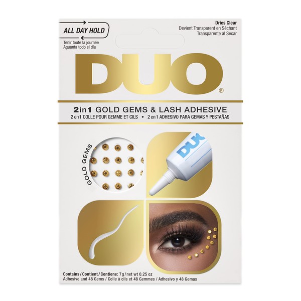 ARDELL DUO 2-in-1 & Gold Gems - Eyelash Glue Transparent Plus Golden Glitter Stones | for Faux Eyelashes & Body Decorations | Transparent & Strong Hold False Eyelashes | 3.5 g