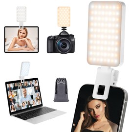 Phone Light, RealPlus Selfie Light for Phone Clip On 2000mAh with 80 LEDs & 5 Colors for Phone, Tablet, Laptop, Zoom Meeting, Makeup, Video (Pure White)