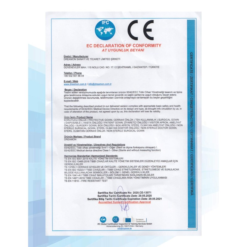Hygene Disposable Blue Color Level 3 Isolation Gown With Long