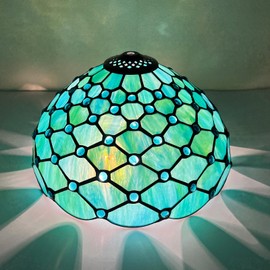 Capulina Tiffany Lamp Shade 12 Inches Wide Accessories Replacement Seagrass Blue Beads Style Stained Glass Lampshade for Table Lamp