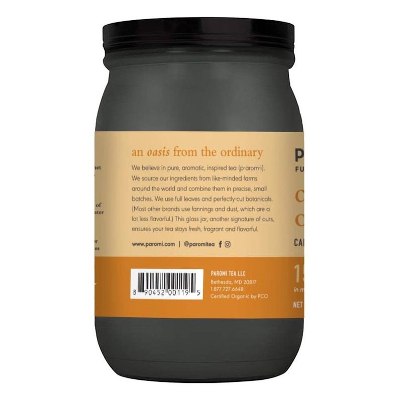 Paromi Chocolate Orange Organic Black Tea, Signature Jar, 15 Count