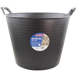 Faithfull Eco Flex Tub, Multi-Purpose, Durable & Sustainable Flexible Bucket with Reinforced Handles – 25 Litre (5.5gl), Black
