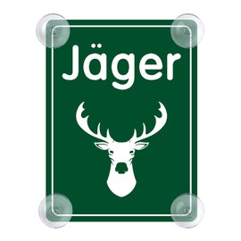 Jäger Sign for Car with 4 x Suction Cups - Hunting Suction Cup Sign Car Sign Acrylic Sign for Hunter Windscreen 90 x 120 mm