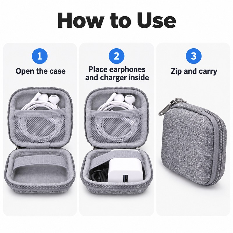 Portable Electronics Organizer Case for Cables – Compact Square Storage