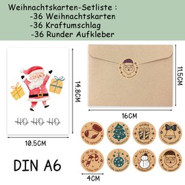 JOYEASE Christmas Cards with Envelope Set - 36 Pieces A6 Postcards Christmas in Watercolour Style