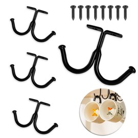 UBRAVE Cup Hooks, Pack of 4 Coffee Cup Holders for Kitchen Counter, Shelf Cup Holder, Storage Hooks, Multifunctional Hooks for Restaurant, Coffee Shop, Bar, Kitchen with Screw, Black