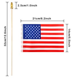 QQSD US American Small Flag Stick Mini Hand Held Flags - Solid Wooden Pole with Spear Top for July 4th Decoration Veteran Party Memorial Day, 12 Pack