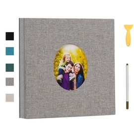 RECUTMS Large Photo Book Self Adhesive DIY Scrapbook Album 40 Pages,Linen Cover with Picture Display Window Memory Book for Baby Wedding Family Travel (Grey)