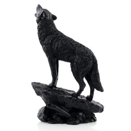 Wildlife Howling Wolf Statue and Figurine Black Wolf Sculpture for Home Decor