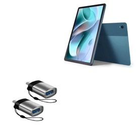 BoxWave Cable Compatible with Motorola Moto Tab G70 - USB-C to A PortChanger (2-Pack), USB Type-C OTG USB Portable Keychain - Slate Black