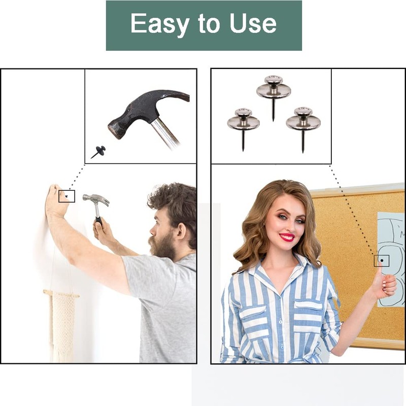 30 PCS Picture Hanger Nails, Double Headed Push Pins Hooks
