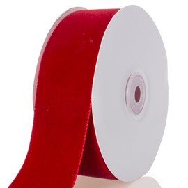 ATRBB Red Velvet Ribbon - 1 1/2 Inch Width, 10 Yards Per Roll - Classic Elegant Flocked Ribbon for Gift Wrapping, Crafts, and Decorations