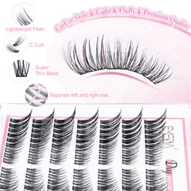 EMEDA Wispy Lash Clusters - Natural Lash Clusters Cat Eye Look C Curl Lash Clusters DIY Lash Clusters Individual Lashes Clusters Super Thin Band EMEDA (Mix 7-15mm C Curl)