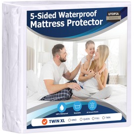 Utopia Bedding Waterproof 5-Sided Mattress Protector Twin XL Size, Premium Breathable Mattress Cover, Fitted Style with Stretchable Pockets (White)