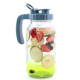 Mason Jar Pitcher 2 Quart With Pour Spout Lids 64 OZ Wide Mouth Water Pitcher Airtight And Leakproof Glass Carafe With Handle And Flip Cap For Milk, Iced Tea, Cold Brew Coffee, Juice