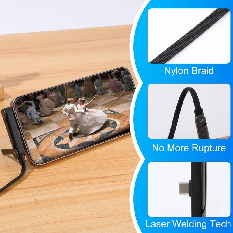 Sideways Phone Charger, 240W Fast Charging Cable, Invisible Stand Charging