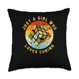The Melting Cube - Competitive Speed Cubing Merch Just A Girl Who Loves Speed Puzzle Cube Youth Math Throw Pillow, 18x18, Multicolor