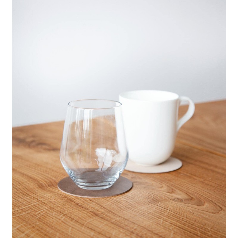 LindDNA Circle 981807 Glass Coaster Recycled Leather Nupo Double-Sided Brown