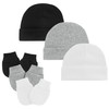 American Trends Baby Beanies for Boys Girls Newborn Infant Hat with Mittens Cute Cotton Hospital Hats for 0-6 Months 3 Pack Black & White & Gray