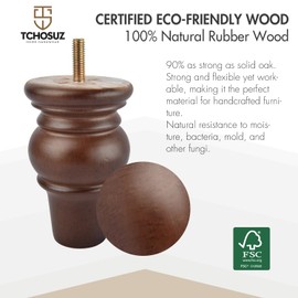 4 Inch Wooden Furniture Legs,Tchosuz Solid Bun Feet with M8 5/16 inch Bolt,Modern Mid-Century Carved Sofa Couch Feet Furniture Replacement Legs for DIY Cabinet Cupboard Chair Ottoman Set of 4 Walnut